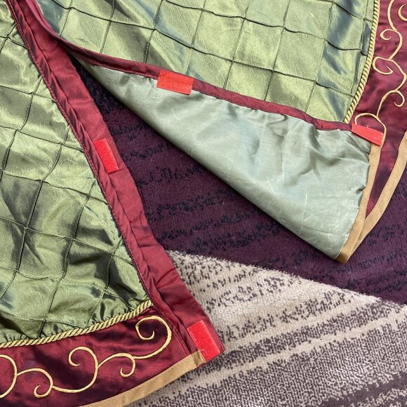Burgundy Maroon Olive Green Gold Silk Accent Christmas Tree Skirt Approx 45” - Picture 5 of 9